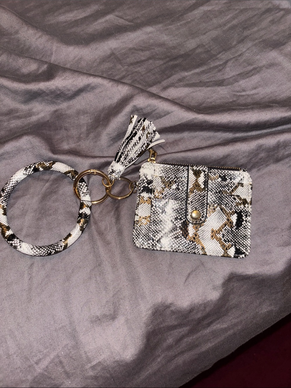 Snake Print Wristlet Keyring Card Holder with Tassel